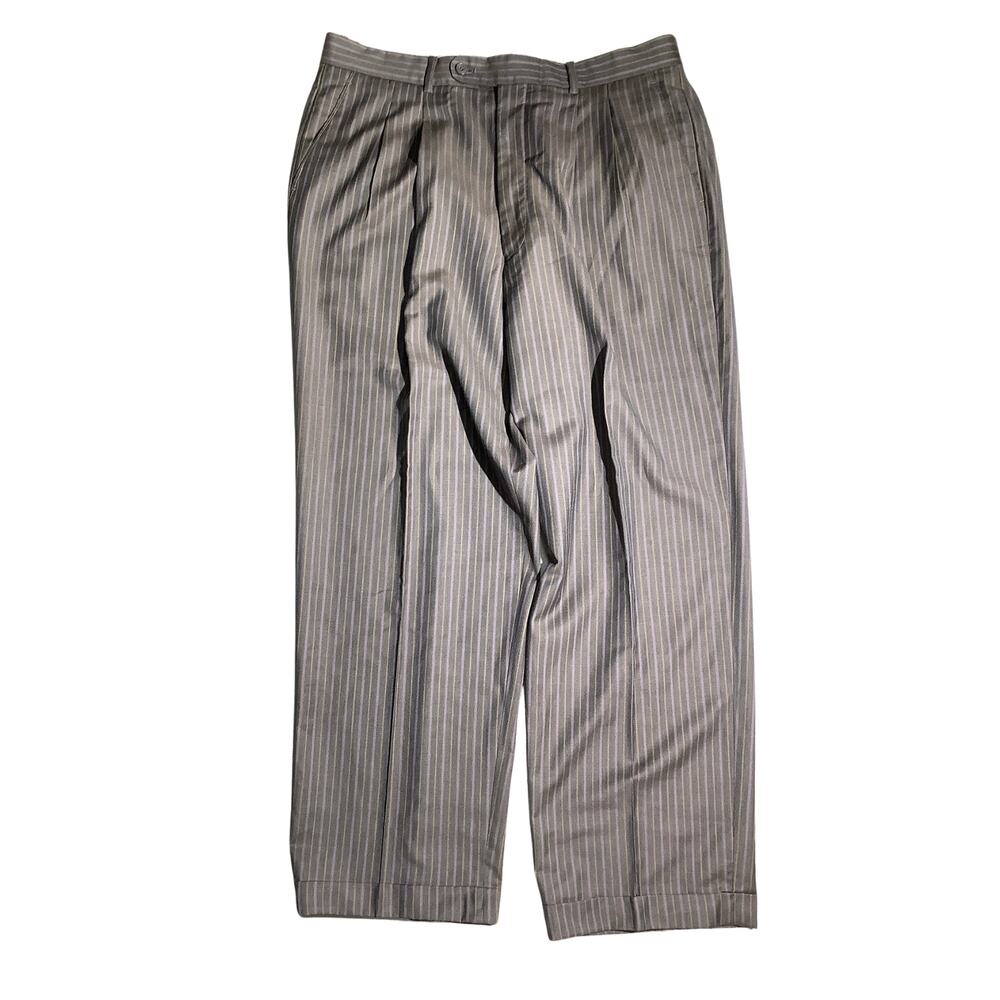 Phat Farm Brown Striped Dress Pants Men’s 38R — Pleated, Wool, Cuffed